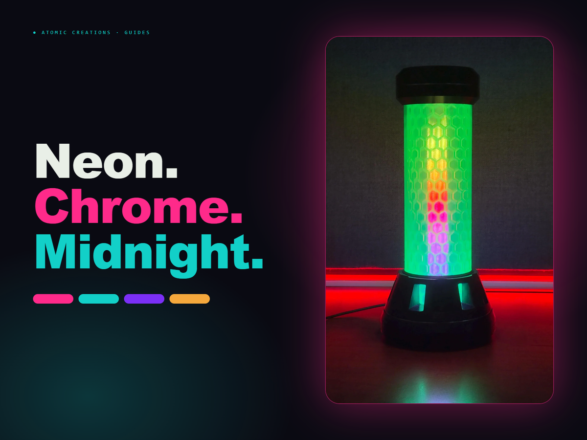 Neon, Chrome, Midnight: cyberpunk palette with a glowing CyberLamp